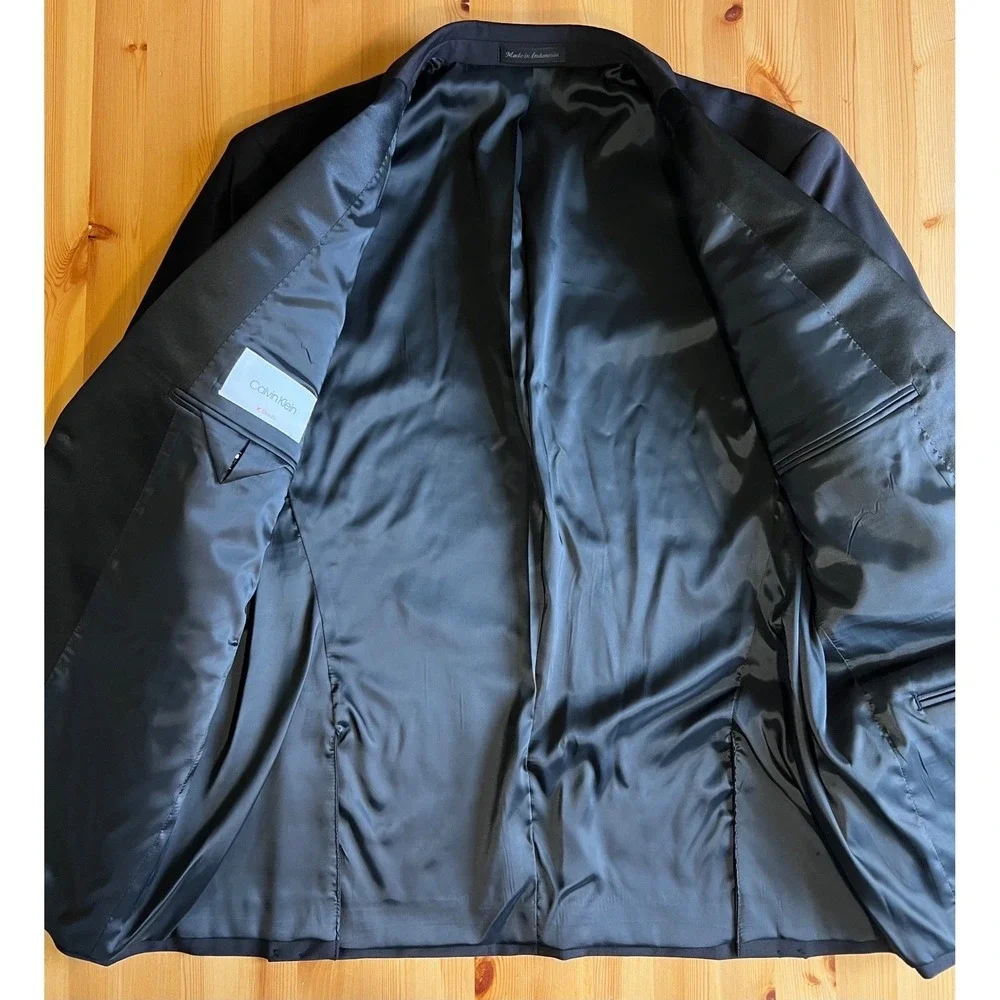 Calvin Klein Slim Fit Infinite Stretch‎ Black Tuxedo Jacket Wool Blend 42S 0809